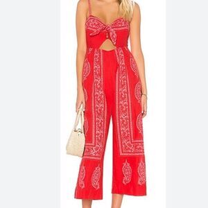 NWT Free People Feel The Sun printed linen blend jumpsuit Sz 0